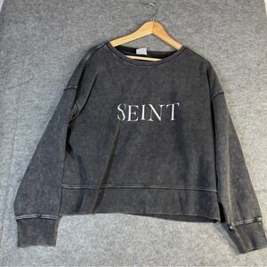 Seint Official Mineral Wash Charcoal Grey Cropped Graphic Sweatshirt XL NEW